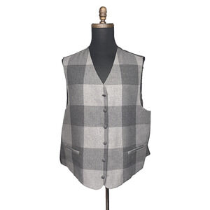 Men’s Reversible Gray Plaid Formal Vest Waistcoat Size 54R Wool Blend Look